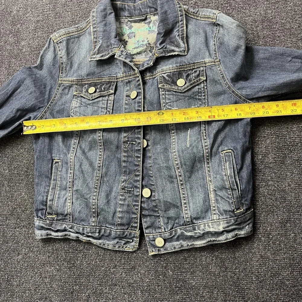 Y2K Aeropostale Cropped Denim Jacket Womens Large Button Front Collared Spring - Picture 6 of 8